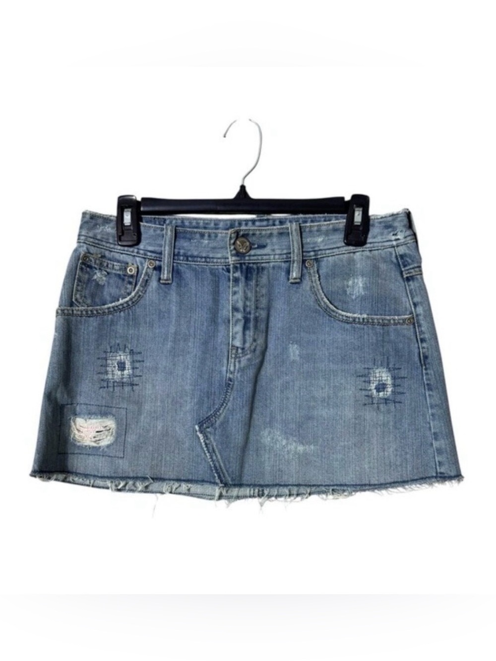 Vintage Y2K American Eagle Micro Mini Skirt Size‎ 6 Jean Denim Festival Distress